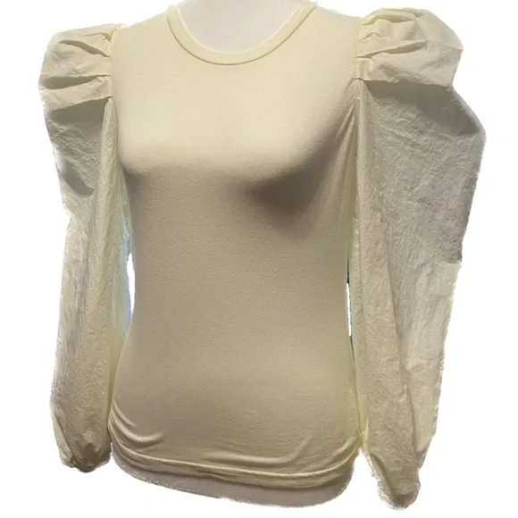 Skies are Blue Puff Sleeve Blouse Cream Crew Neck Size XS NWT - Picture 5 of 16